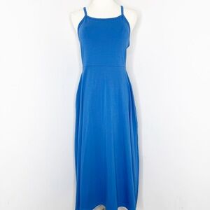 Pact Wedgewood Blue Fit & Flare Midi Dress with Pockets Built-In Bra Small